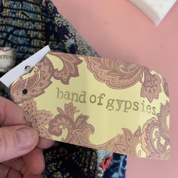 Band of Gypsies Palazzo Pants Smocked‎ Waist Tie Belt Slits Bohemian Wide Small - Picture 12 of 16